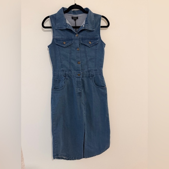 bebe Blue Denim The Sleeveless Midi Shirt Dress - Picture 1 of 7